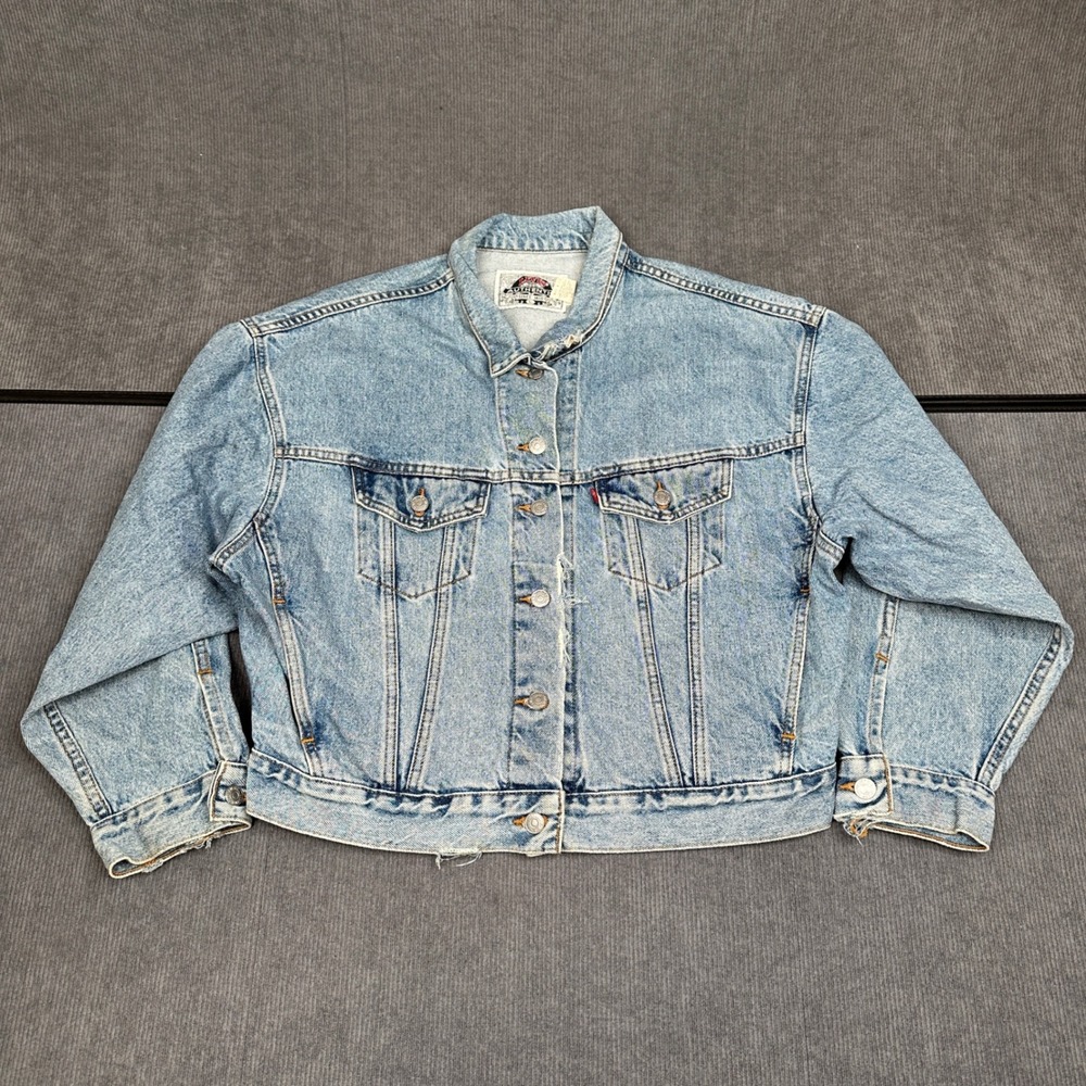 Vintage Levis Authentic Denim Trucker Jacket Light‎ Wash Distressed Mens L  Y2K